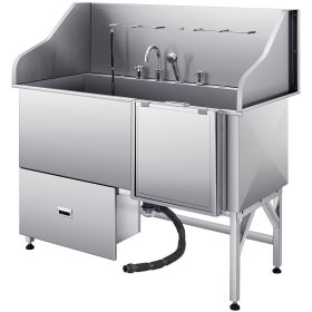 61 Inch Dog Grooming Bath Tub Stainless Steel w Ramp Water Filter