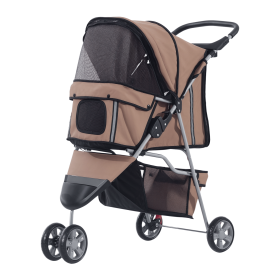 Cat Stroller, 3 Wheels Foldable Dog Stroller with Storage Basket, Brake, Adjustable Canopy, Cupholders