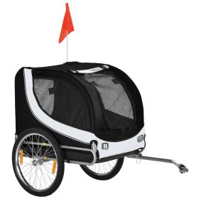 Dog Bike Trailer, Pet Cart Bicycle, Wagon Cargo Carrier Attachment with Hitch, Reflectors, Flag for Medium Dogs, Pet Wheelchair for Travelling, W