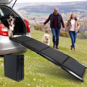 Dog Ramp For Car, 63 Long    17 Wide Folding Portable Pet Stair Ramp With Non-Slip Rug Surface, Extra Wide Dog Steps For Medium & Large Dogs Up T (Color: Grey)