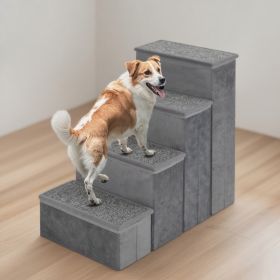 4-Step Dog Stairs Non-slip Foldable Dog Ramp With Adjustable Steps (Option: Gray)