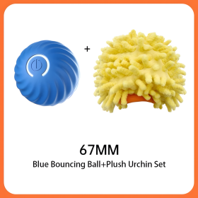 Interactive Bouncing Ball For Dogs,Automatic Smart Toy, Self-moving Rotating Stimulating Pet Entertainment, Noise-Reducing Urchin Cover,USB Recha (Option: Blue Ball-67mm)